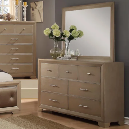 Dresser and Mirror Set with Golden Metallic Finish