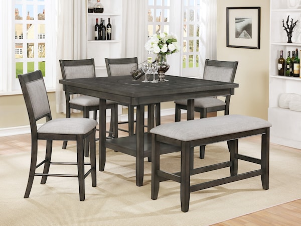 6-Pc Counter Height Table, Chair & Bench Set