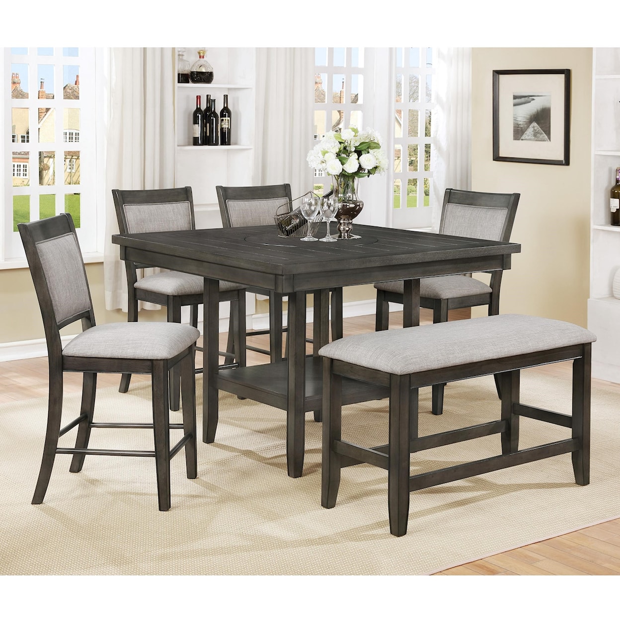 CM Fulton 6-Pc Counter Height Table, Chair & Bench Set