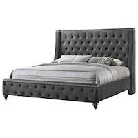 Giovani Glam King Upholstered Wing Bed with Button Tufting