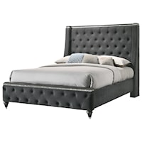 Giovani Glam Queen Upholstered Wing Bed with Button Tufting