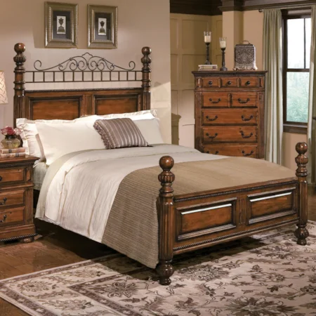 Queen Panel Bed with Metal Accents