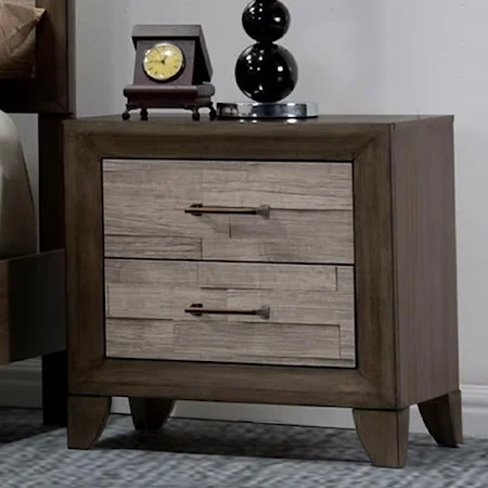 Contemporary Rustic Two Drawer Night Stand with Wire Management