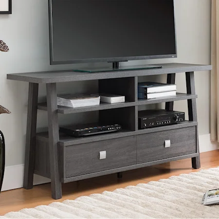 Transitional TV Stand with Metal Drawer Pulls