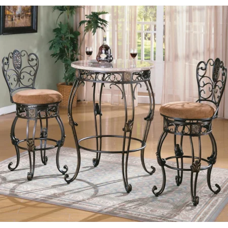3 Piece Marble Top Pub Table and Chairs Set
