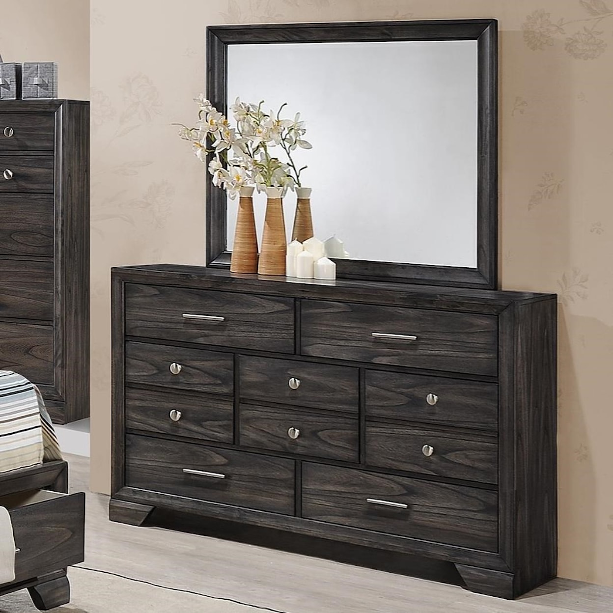 Crown Mark Jaymes Dresser and Mirror Combo