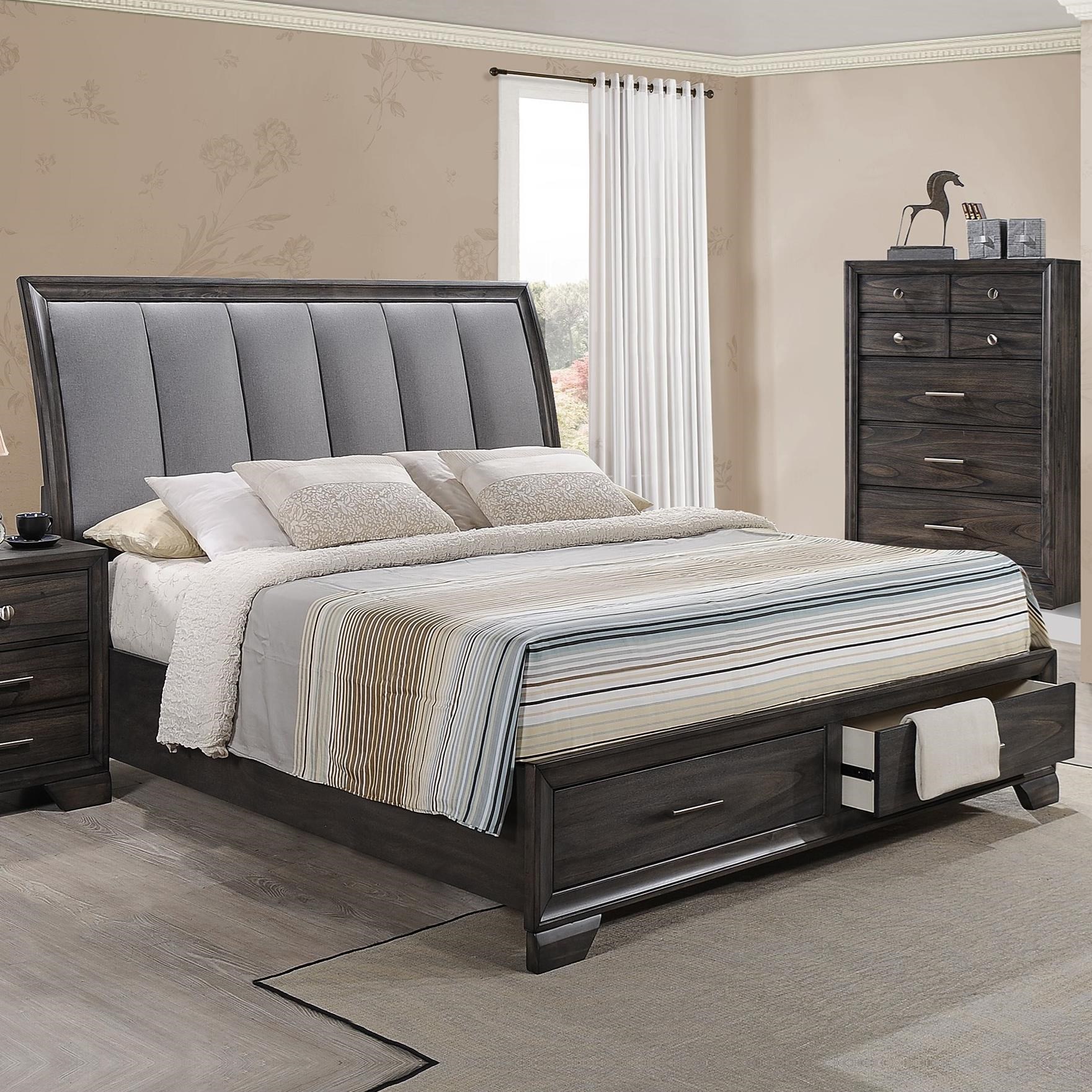 Crown Mark Jaymes Queen Storage Bed with Upholstered Headboard Royal
