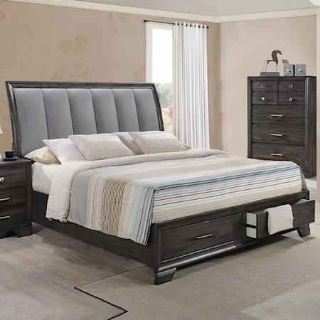 Queen Storage Bed with Upholstered Headboard