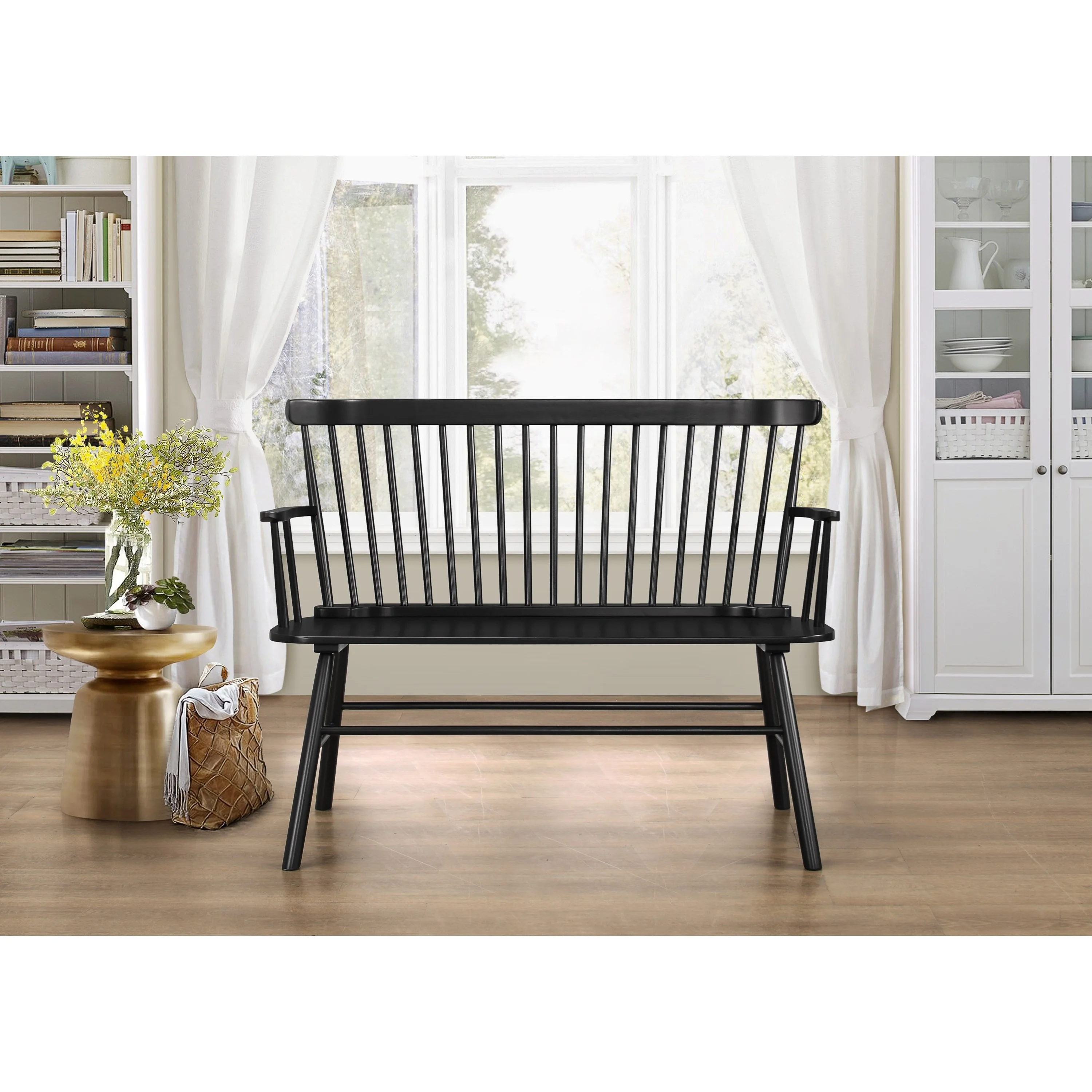 Living Room Farmhouse Spindle Back Bench Farmhouse Entryway Bench