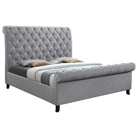Queen Upholstered Bed With Diamond Tufting