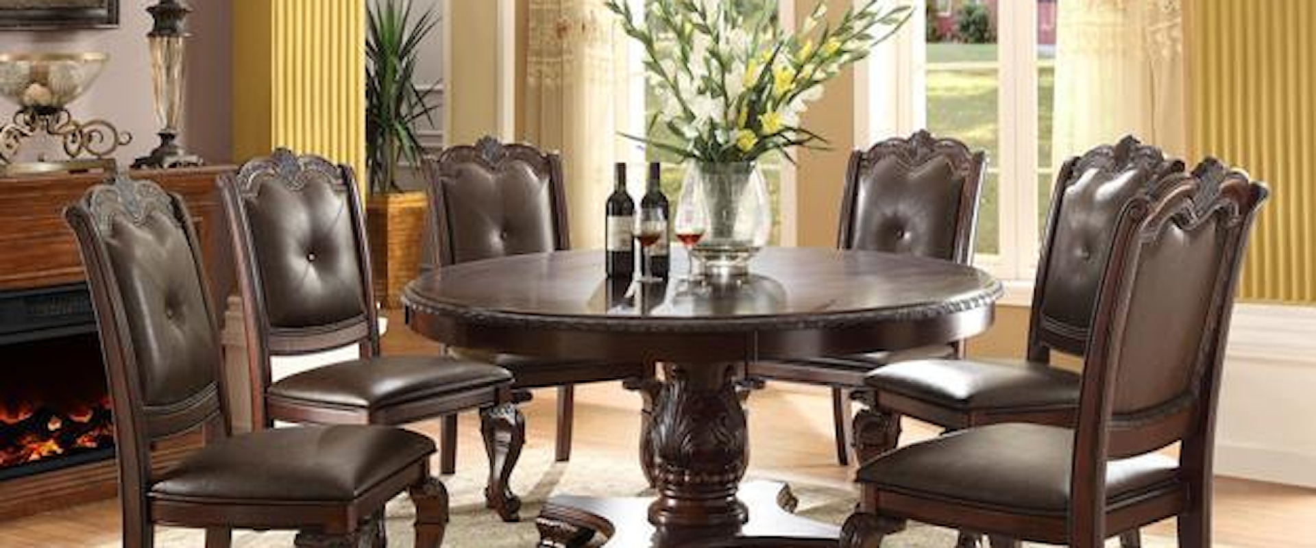 Traditional Round Table with Six Side Chairs