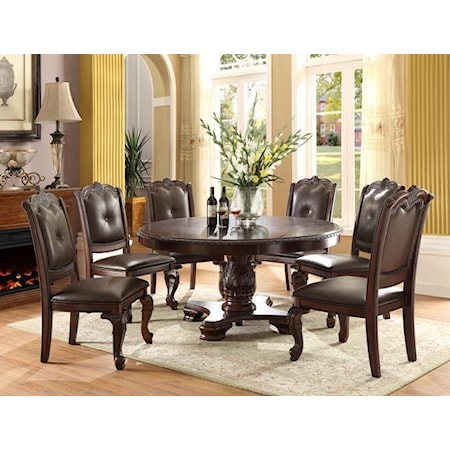 Traditional Round Table with Six Side Chairs