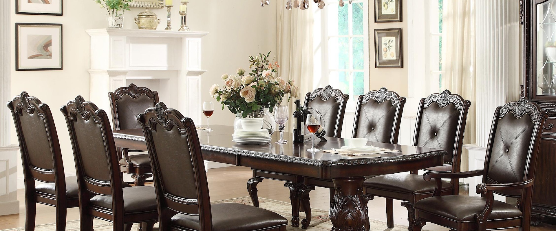 Traditonal Dining Table Set with 2 Arm Chairs and 6 Side Chairs