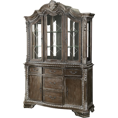 Traditional Buffet and Hutch with Glass Doors