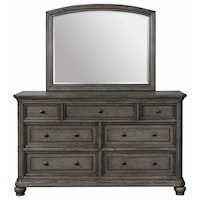 Relaxed Vintage Mirror and 7 Drawer Dresser with Bun Feet