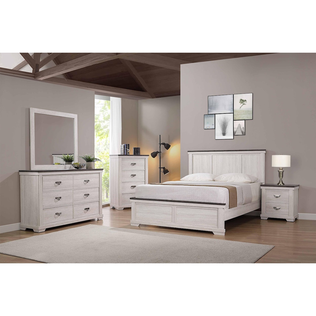 Crown Mark Leighton B8180Q5PC Dresser, Mirror and 3-PC Queen Bed ...