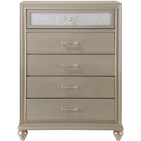 Glam 5-Drawer Bedroom Chest with Two-Toned Drawer