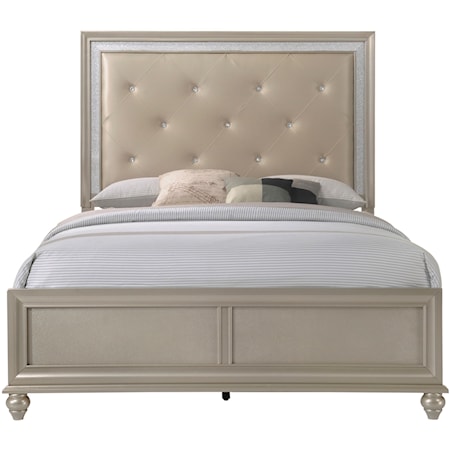 Glam Twin Bed with Upholstered Headboard