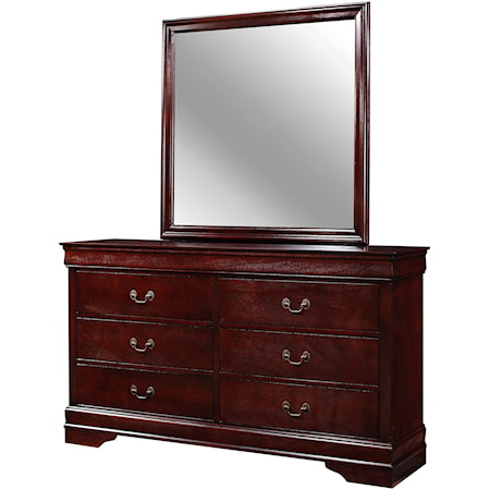 Transitional 6 Drawer Dresser with Mirror