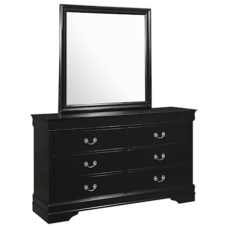 Transitional 6 Drawer Dresser with Mirror