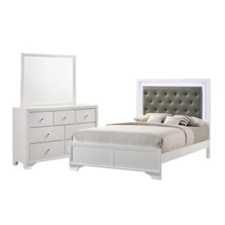 Queen Bed, 7 Drawer Dresser, Landscape Mirror