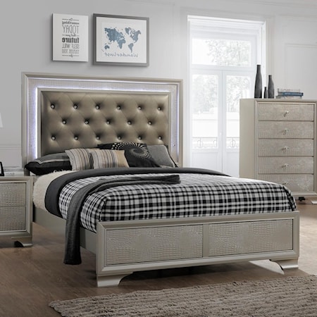 Glam Twin Bed With Upholstered LED Headboard