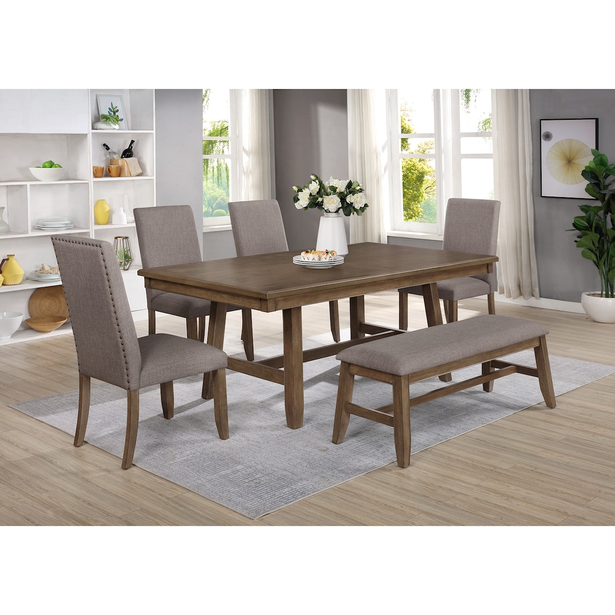 Crown Mark Manning 6-Piece Table and Chair Set with Bench