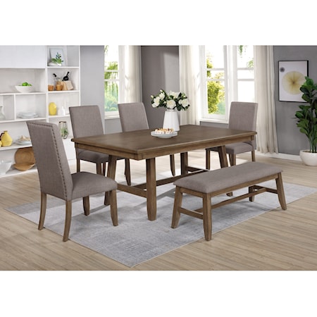 Casual 6-Piece Table and Chair Set with Bench