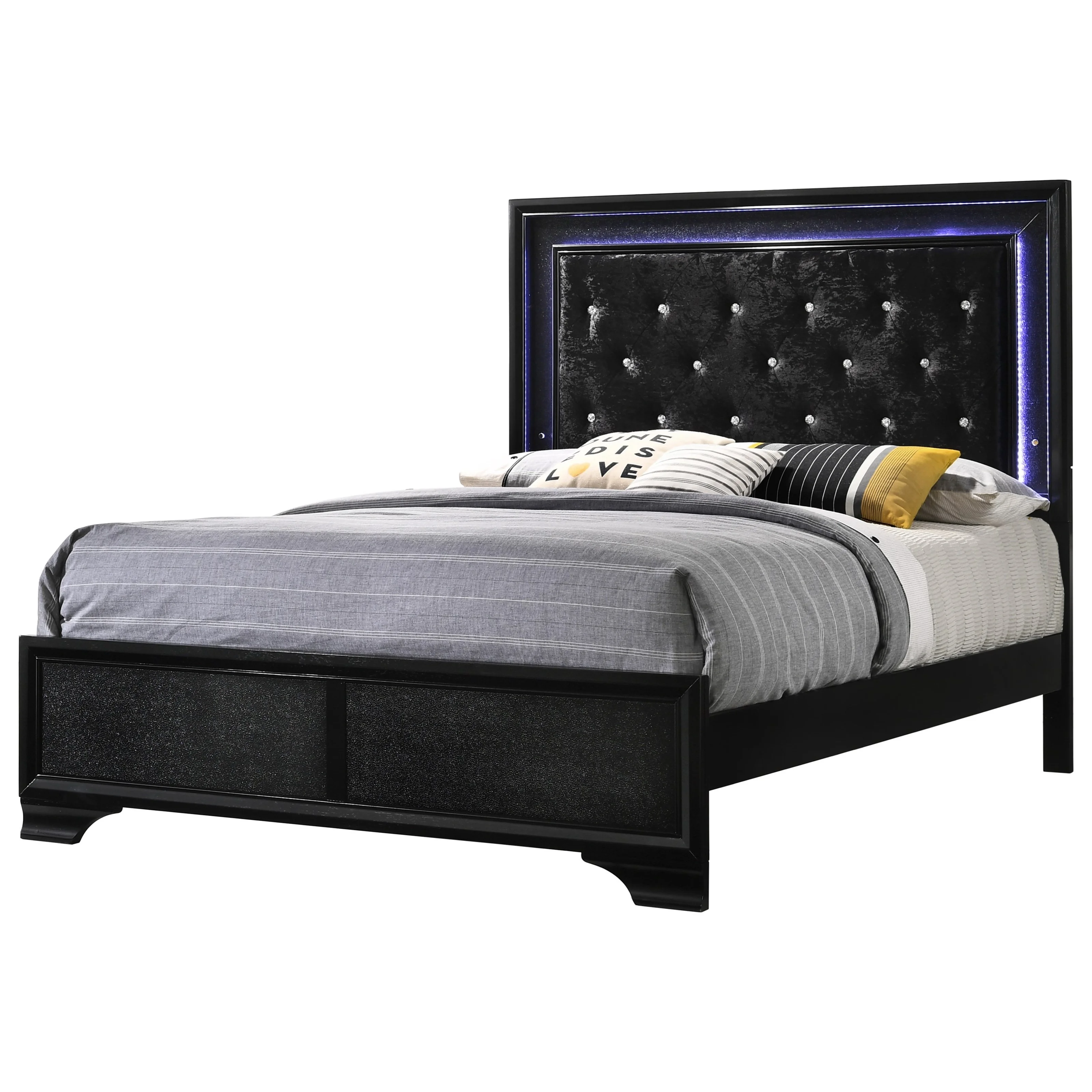 Crown Mark Micah B4350KHBFB+KQRAIL Glam King Tufted Upholstered Bed