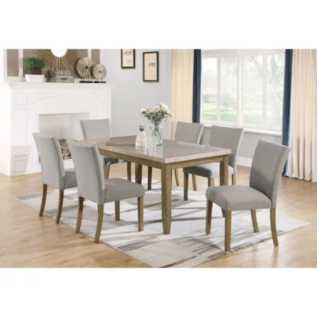 7 Piece Faux Marble Table and Upholstered Chair Set