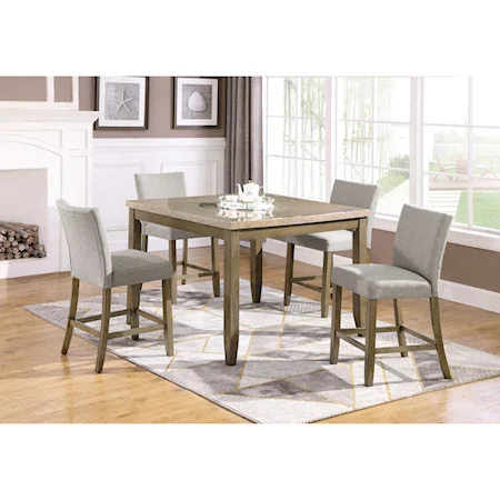 5 Piece Faux Marble Counter Height Table and Upholstered Chair Set