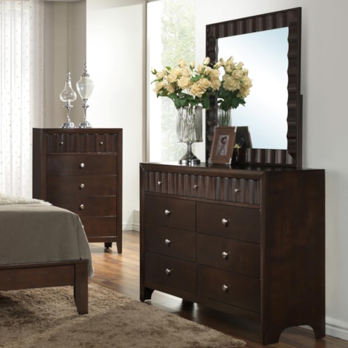 Dresser and Mirror Set with Concave Pattern