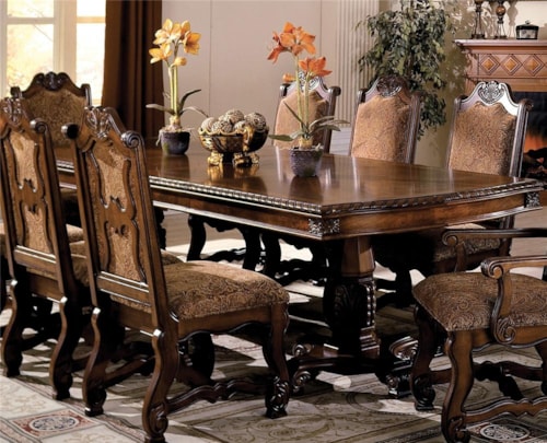 Double Pedestal Dining Table with Two 18 Inch Leaves
