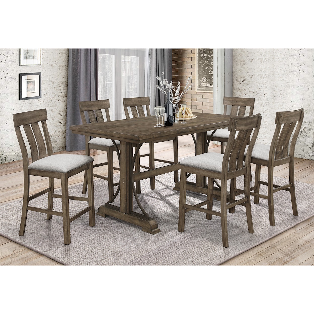 Crown Mark Quincy 2831T-3671-TOP+BASE+6x24 Counter Height Dining Set ...