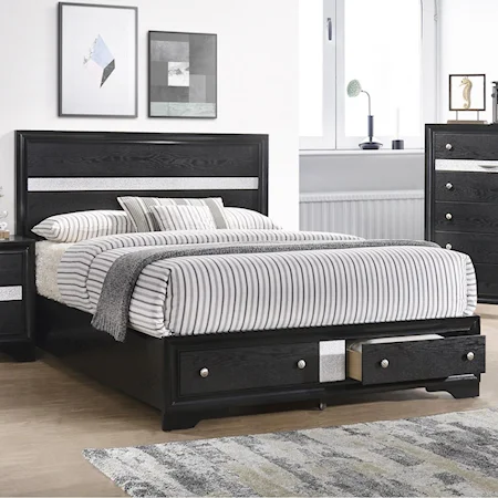 Contemporary Queen Storage Bed with 2 Footboard Drawers