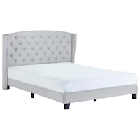 Transitional Queen Upholstered Bed with Button Tufting