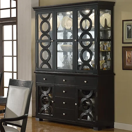 Buffet and Hutch with Circular Panel Design on Glass Doors