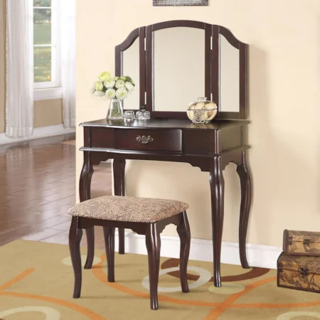 1-Drawer Vanity and Stool Set with Folding Mirror