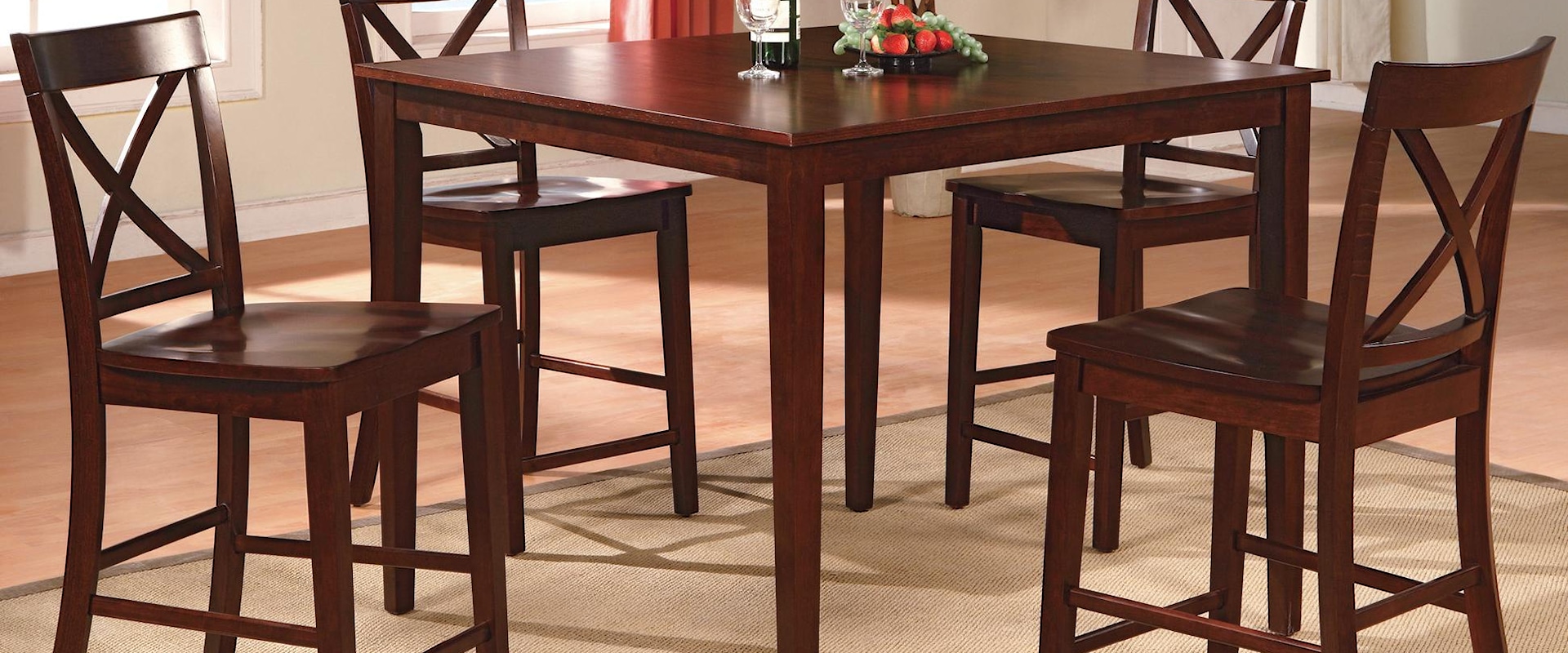 5 Piece Counter Height Table Set with 4 Crossback Chairs