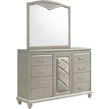 Glam Dresser and Mirror Set with Door and Bun Feet