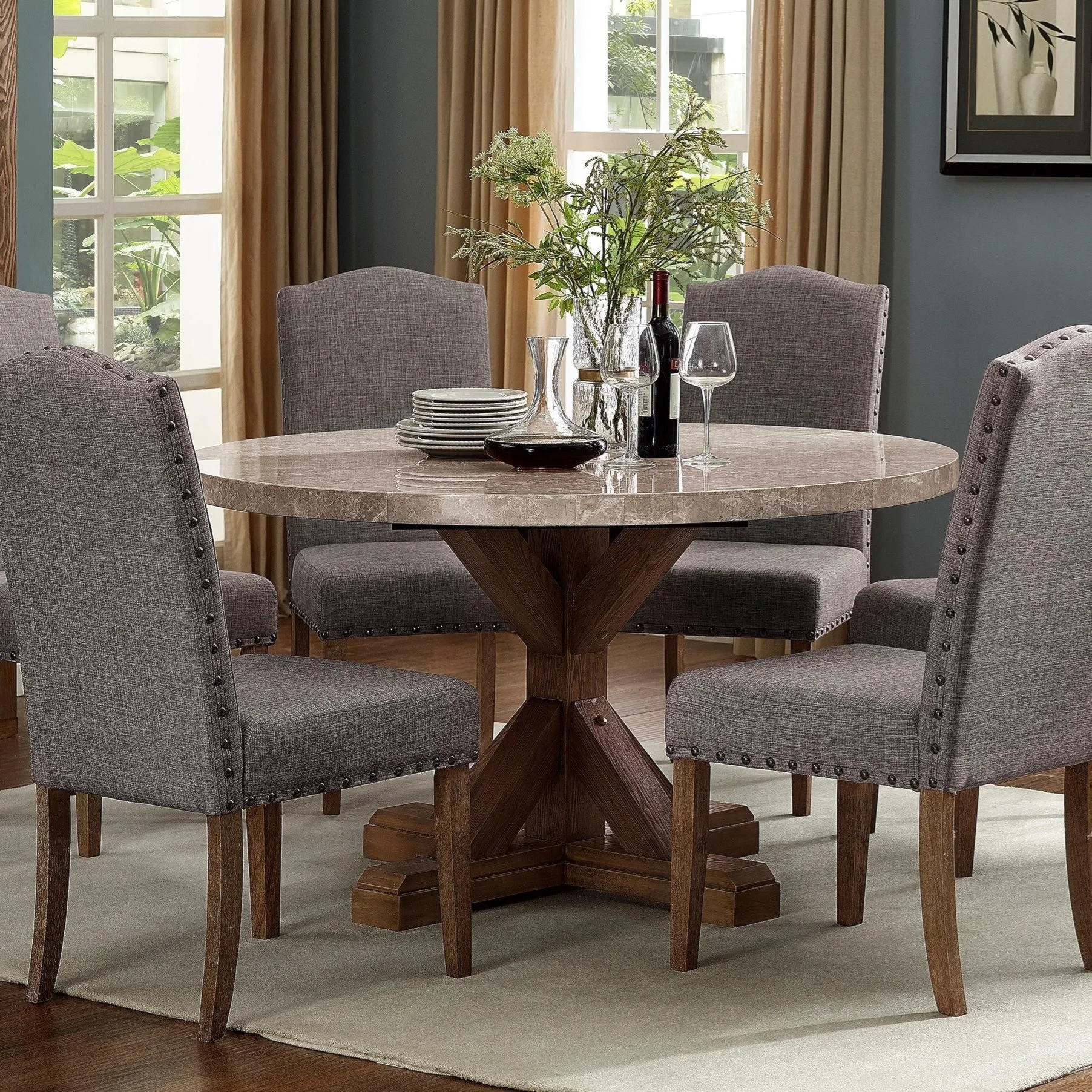 Crown Mark Vesper Dining 1211T-54-BASEx1+1211T-54-TOPx1 Round Dining ...