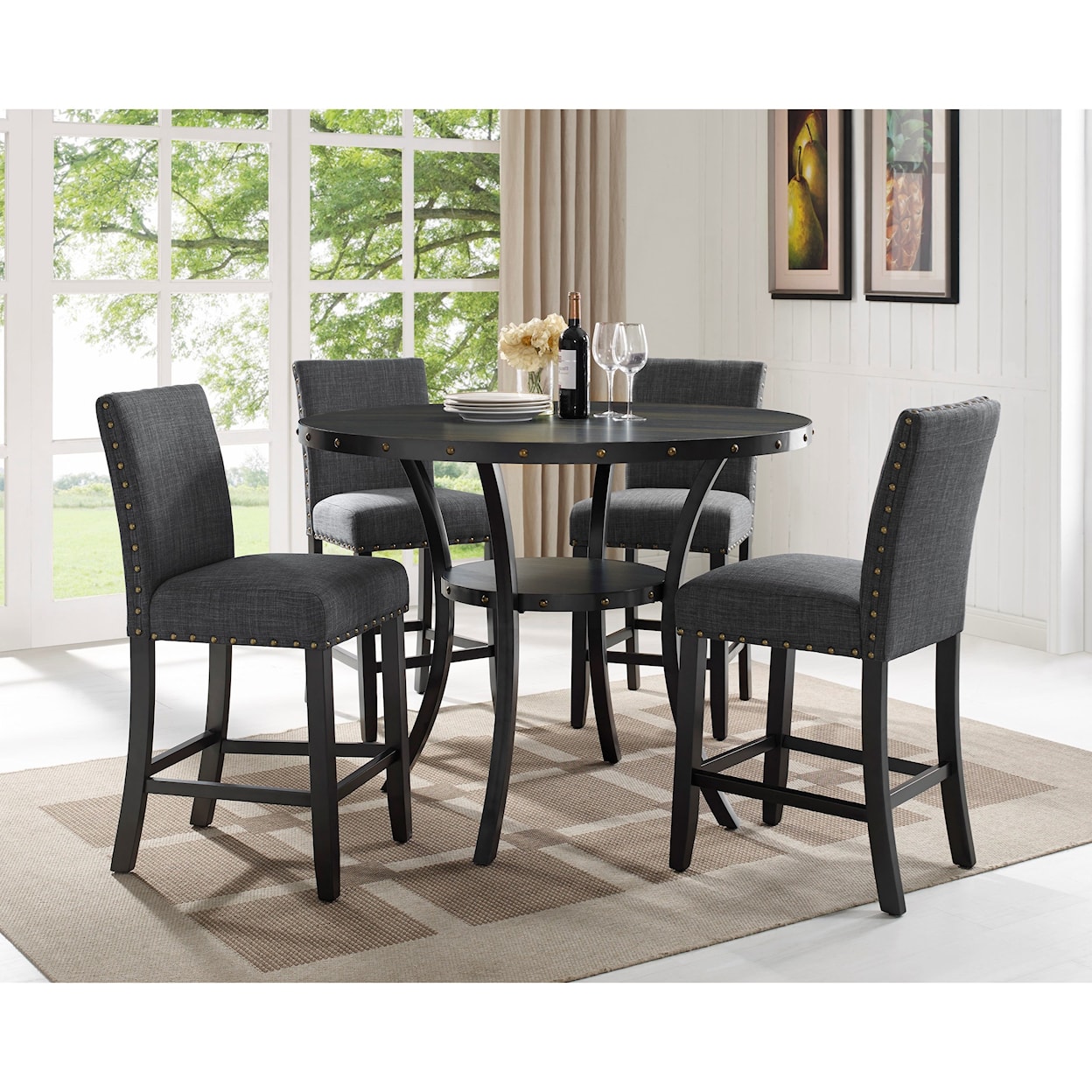 Crown Mark Wallace Five Piece Chair & Pub Table Set