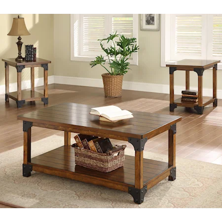 3-Piece Brown Cocktail Set with 2 End Tables