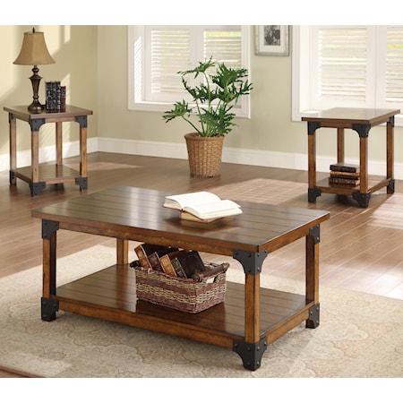 3-Piece Brown Cocktail Set with 2 End Tables