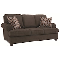 Casual Living Room Furniture Sofa with Smooth Rolled Arms and Toss Pillows