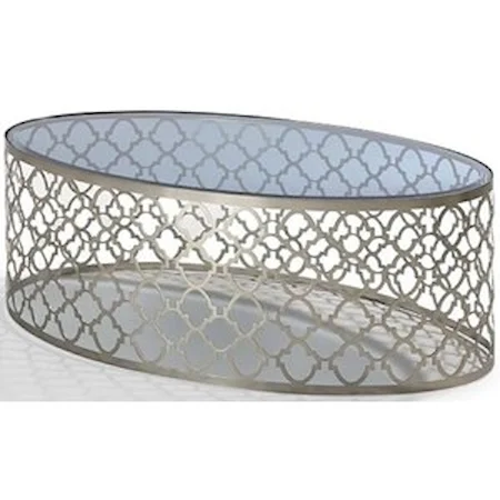 Oval Coffee Table with Patterned Metal Base