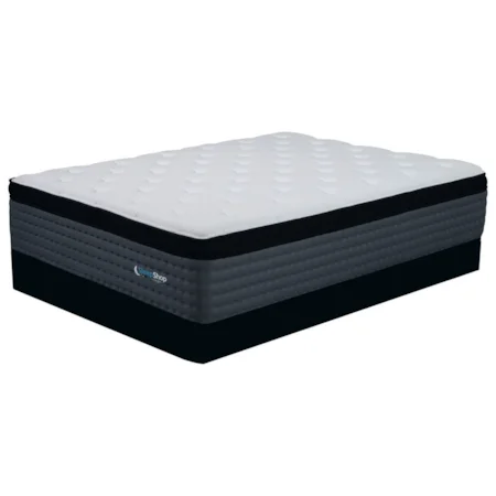 Queen Plush Euro Top Pocketed Coil Mattress with Graphite Memory Foam and 5" Geneva Black Low Profile Foundation