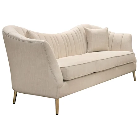 Contemporary Curved Sofa with Back Channeling and Gold Legs