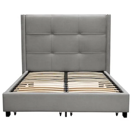 Contemporary Upholstered Queen Platform Bed with 2 Footboard Drawers