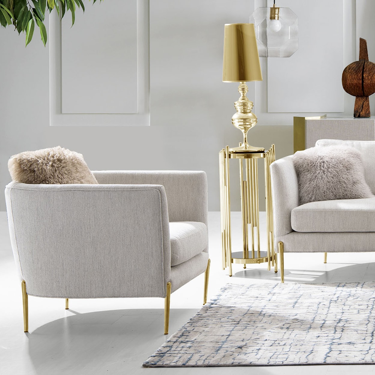 Diamond Sofa Furniture Lane Chair in Light Cream Fabric with Gold Metal